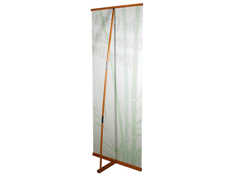 Eco1st Bamboo Banner Stand - Recycled Fabric Graphic - Bright, Sharp, Flat Graphic - Top To Floor Graphic - More Graphic Less Hardware - Natural Wood Finish - Back View