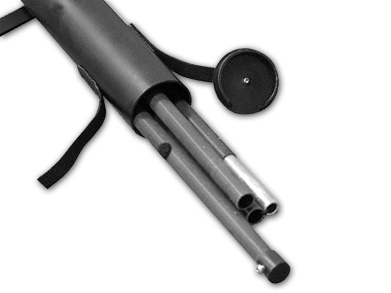 Courier Banner Stand - Four piece shock corded pole is stored inside the tube base - Graphic rolls around outside of tube base - Stores within included bag