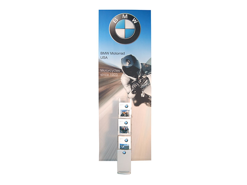 InfoPlus Literature Holding Banner Stand - silver - 112" High Dye Sublimation Banner Shown - Optional Logo On Base Front Shown
